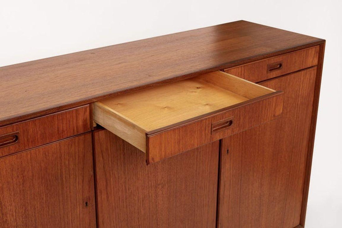 Mid Century Swedish Teak Wood High Cabinet Credenza or Sideboard