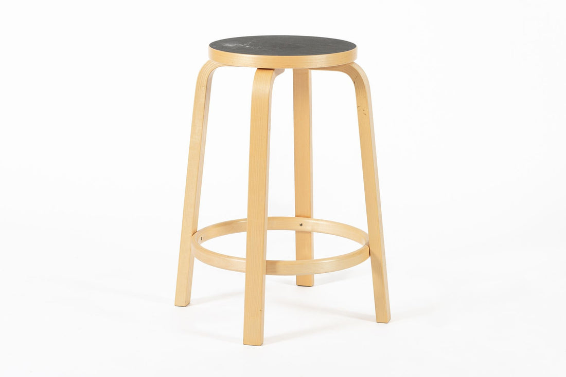 Mid Century Finnish Birch & Black 64 Stools by Alvar Aalto for Artek, 2015