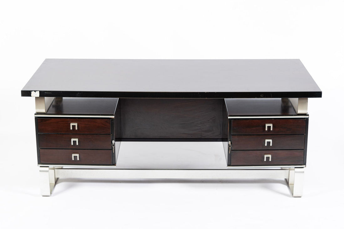 Postmodern Italian Rosewood and Metal Writing Desk by Abbondinterni, 1970s
