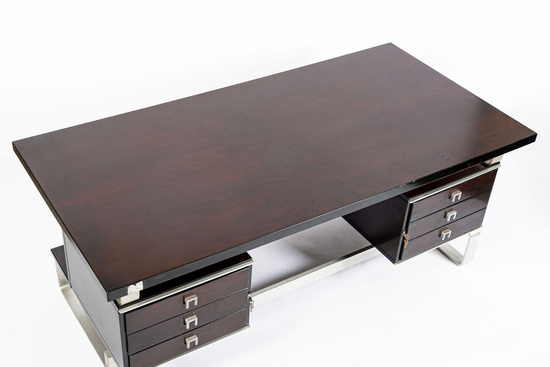 Postmodern Italian Rosewood and Metal Writing Desk by Abbondinterni, 1970s