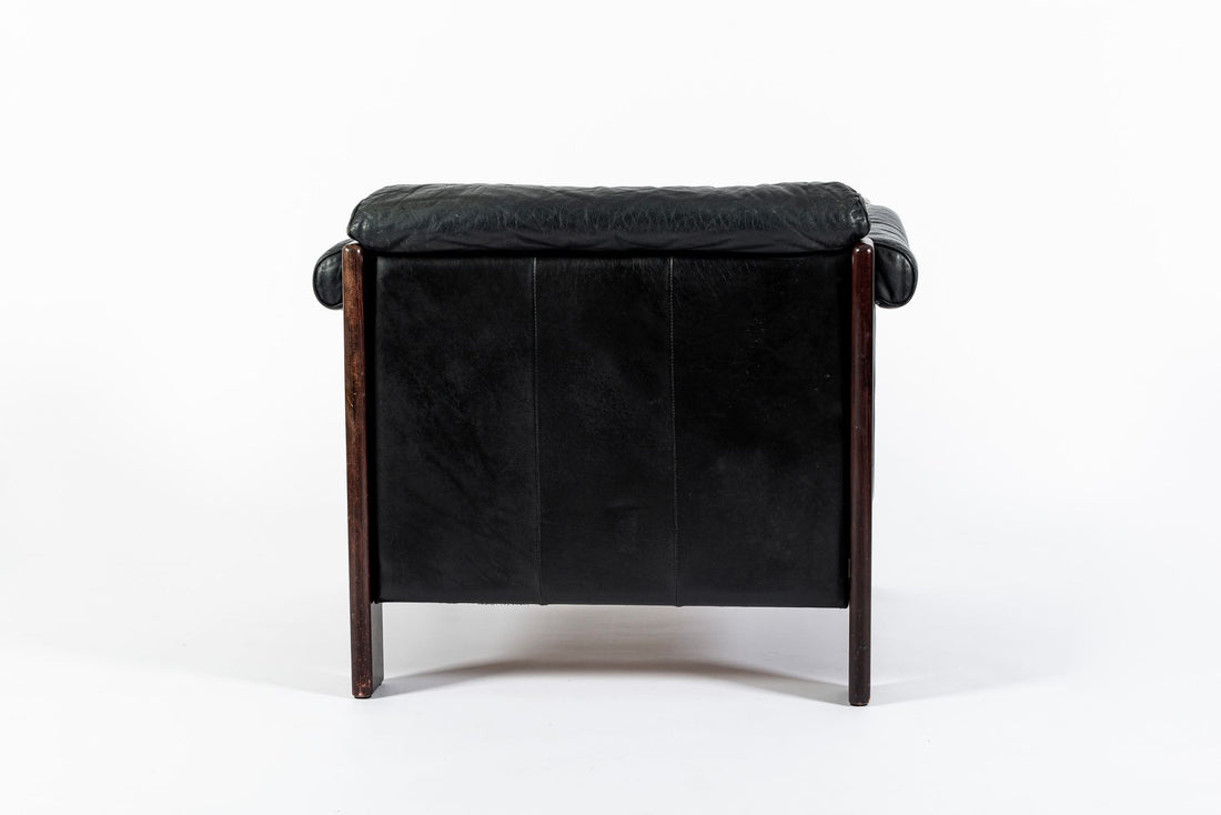 Mid Century Danish Black Leather Lounge Chair in Style of Arne Norell, Matching Sofa