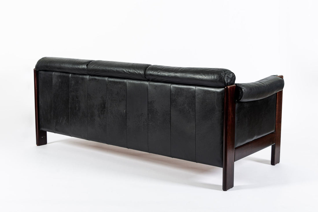 Mid Century Danish Black Leather Sofa in Style of Arne Norell, Matching Chair Avail
