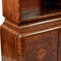 Antique Art Deco Burl Wood China Cabinet or Bar Cabinet with Drop-down Tabletop 1930s