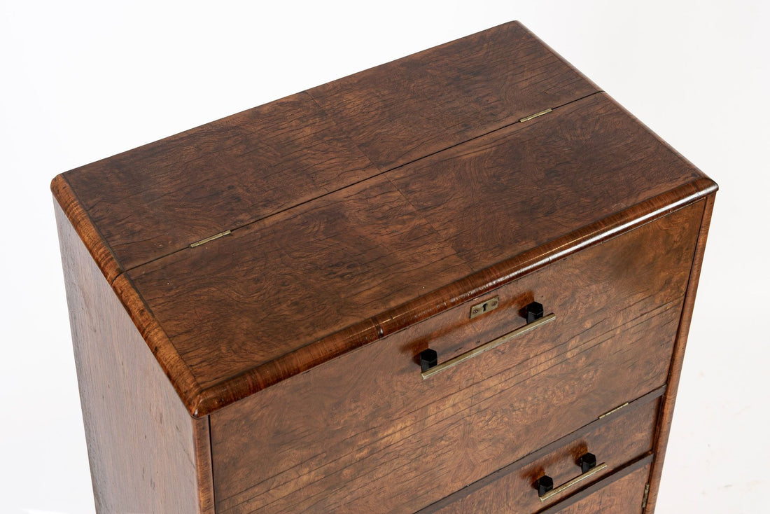 Antique French Art Deco Elm Wood Bar Cabinet 1930s