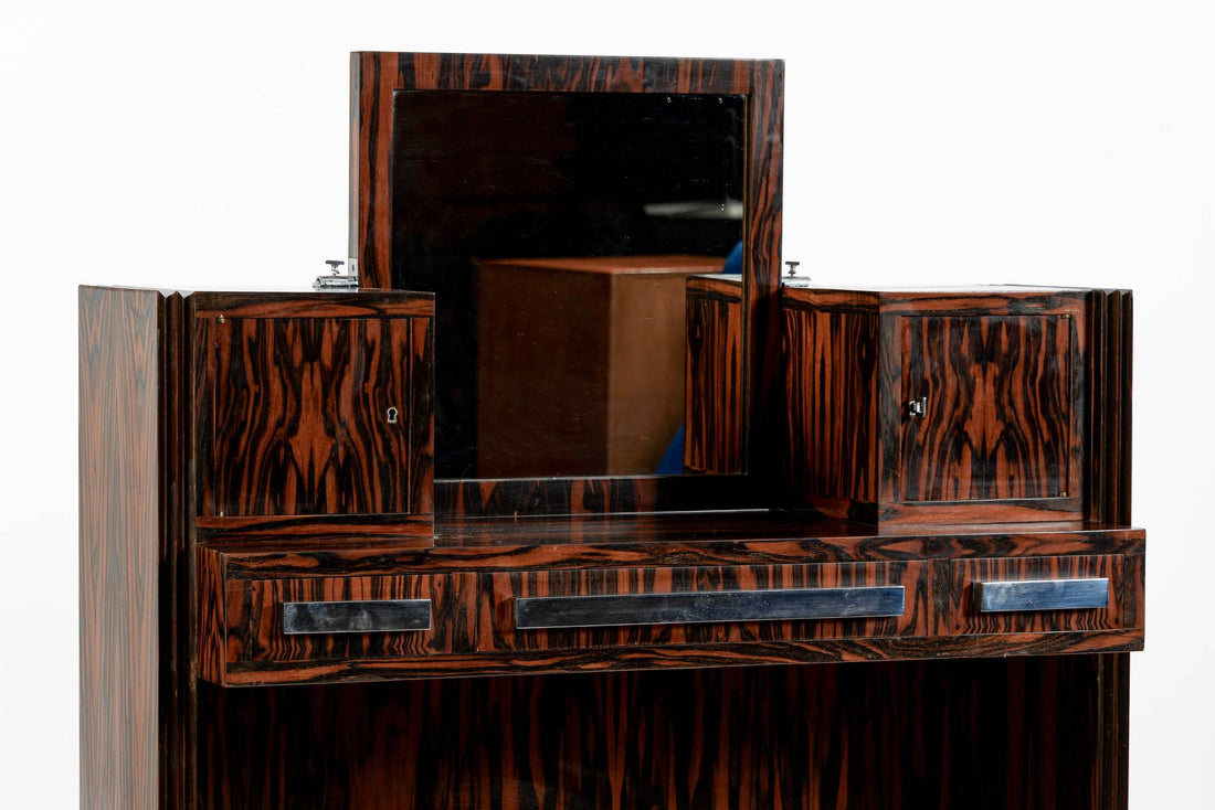 Antique French Art Deco Macassar Ebony Vanity Cabinet by Georges Champion (attr)