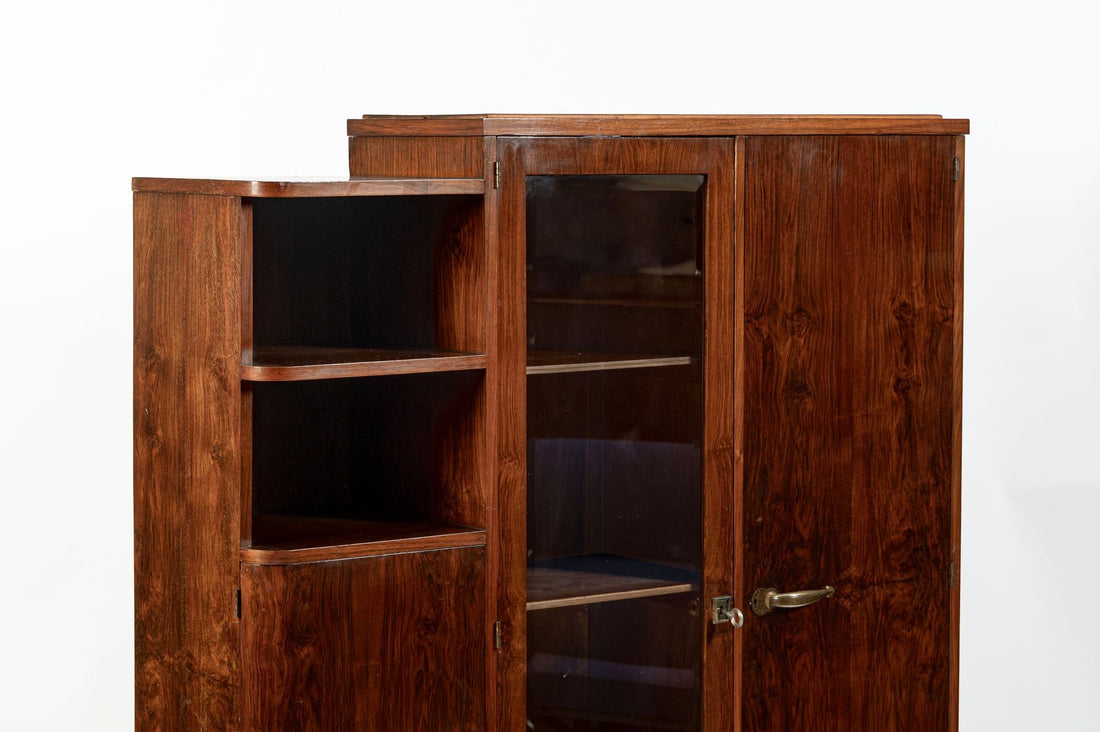 Antique French Art Deco Rosewood Vitrine Display Cabinet or Bookcase, 1940s