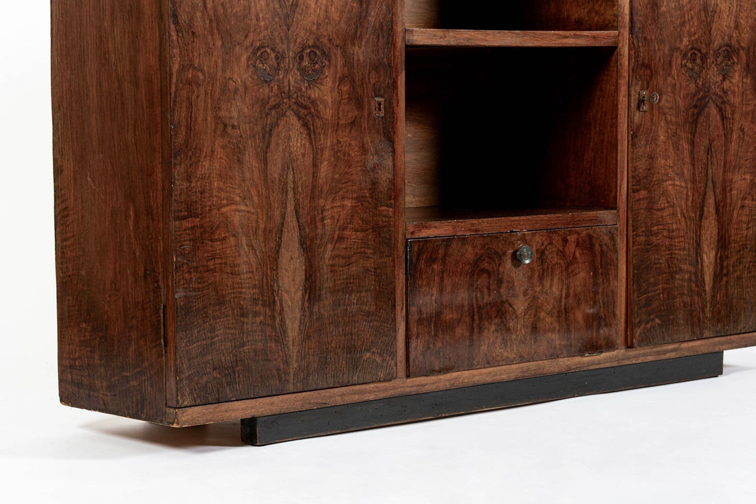 Antique Art Deco Italian Walnut Wood Credenza Cabinet