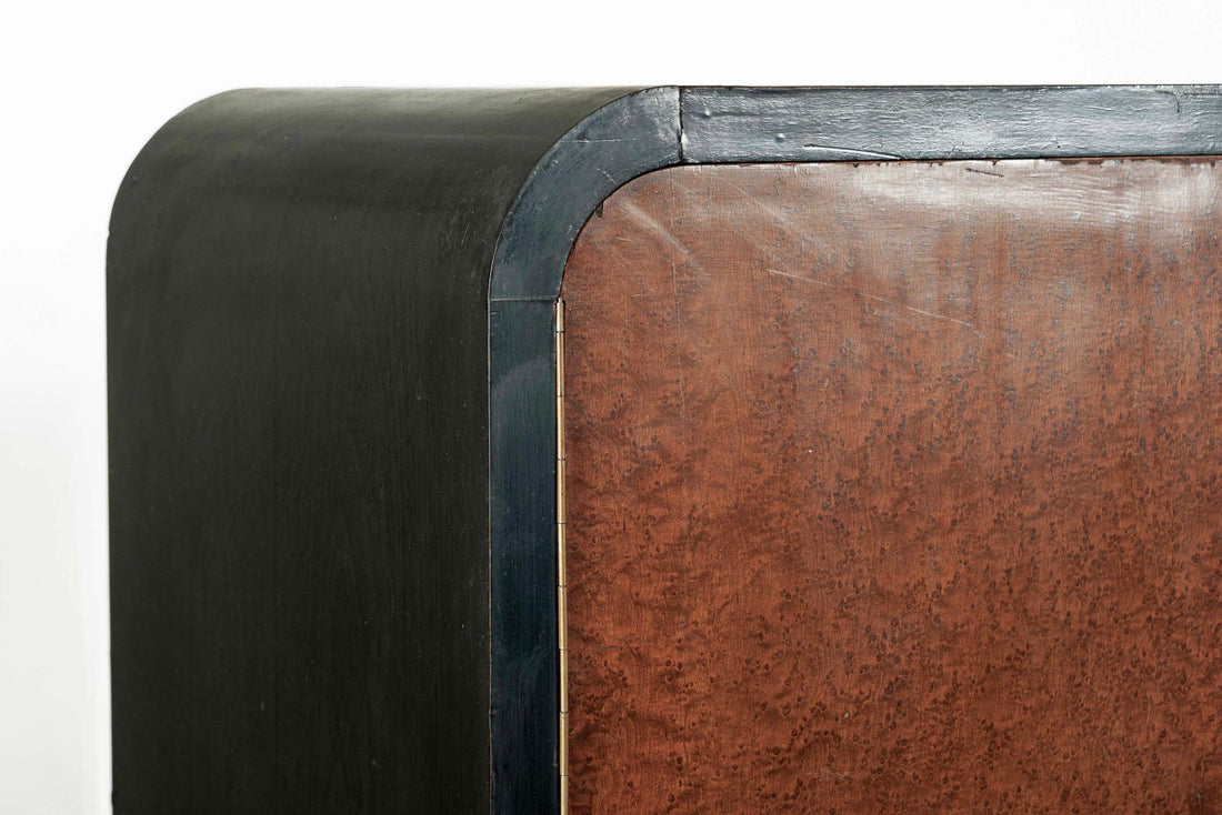 Antique Art Deco Maple Wood Mirrored Armoire Cabinet 1930s