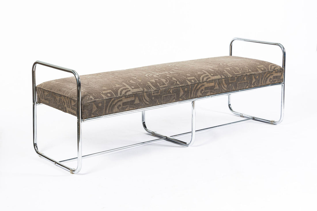 Antique Hoffmann Bauhaus Daybed Bench for Howell, Art Deco Chrome Tubular Steel Bench, 1940s