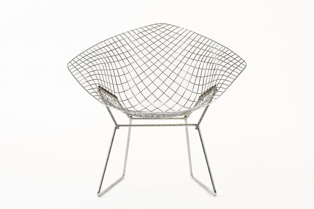 Mid Century Silver Diamond Wire Lounge Chairs by Harry Bertoia for Knoll