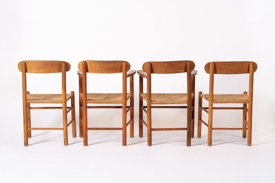 Mid Century Danish Wood & Rush Wicker Dining Chairs
