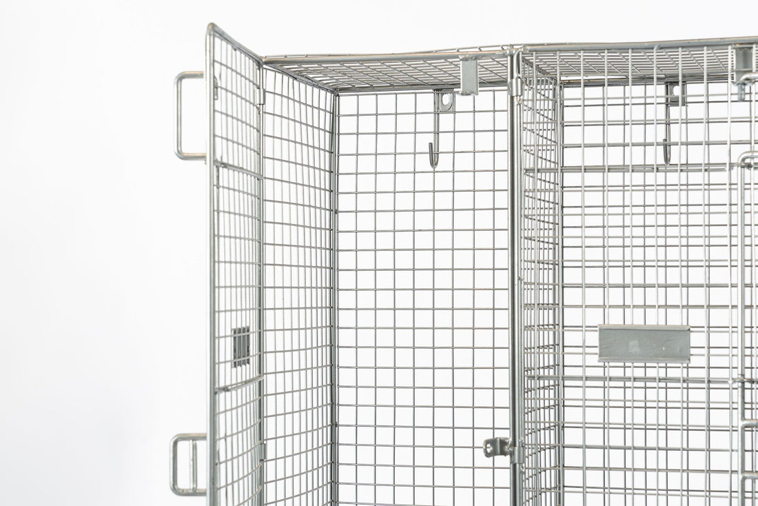 Pair British Industrial Metal Wire Mesh Locker Sets, Made in the UK