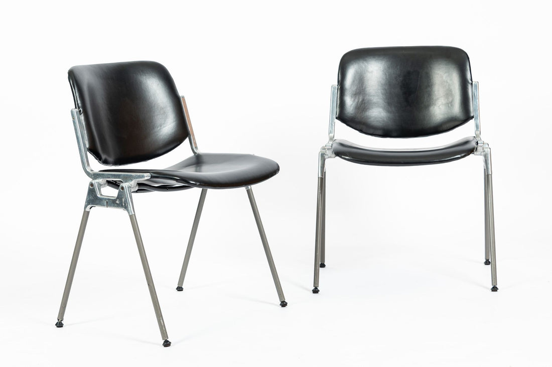 Six Mid Century Italian DSC 106 Leather Stacking Chairs by Giancarlo Piretti for Castelli, 1980s