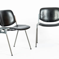 Six Mid Century Italian DSC 106 Leather Stacking Chairs by Giancarlo Piretti for Castelli, 1980s
