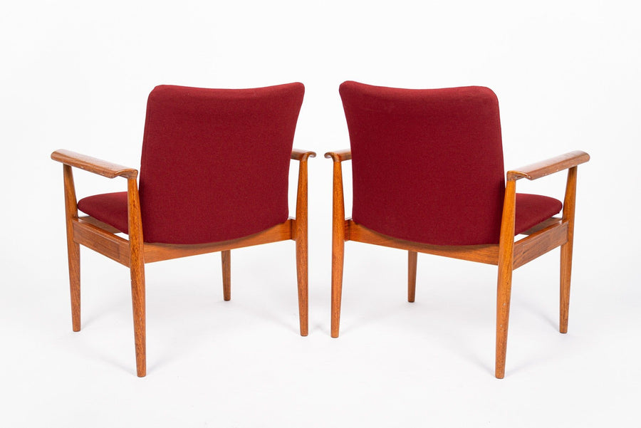 Danish Modern Red Diplomat Chairs by Finn Juhl for France & Daverkosen