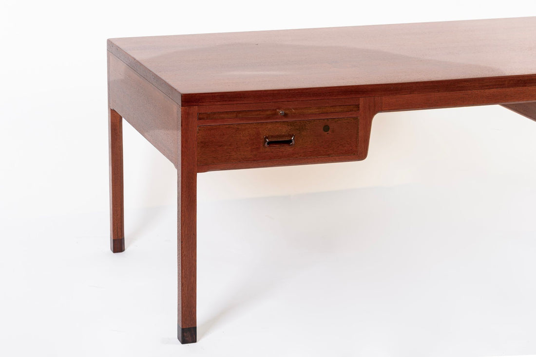 Large Mid Century Danish Modern Mahogany Wood Executive Desk