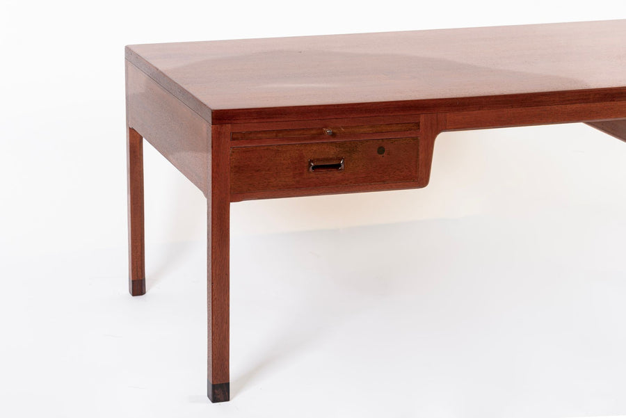 Large Mid Century Danish Modern Mahogany Wood Executive Desk