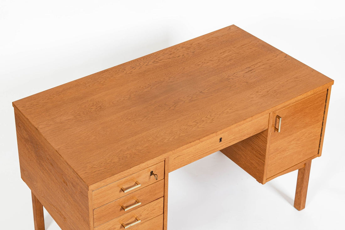 Mid Century Danish Modern Oak Wood Writing Desk 1960s