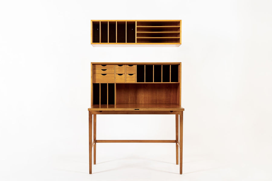 Exceptional Mid Century Danish Drop-Front Secretary Desk & Wall Shelf by Ditzel