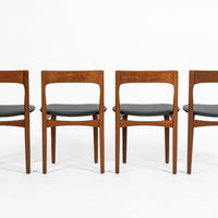 Mid Century Danish Teak Wood & Black Vinyl Dining Chairs, Set of 4
