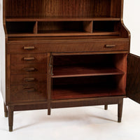 Mid Century Danish Walnut Wood Pull-Out Secretary Desk & Bookcase