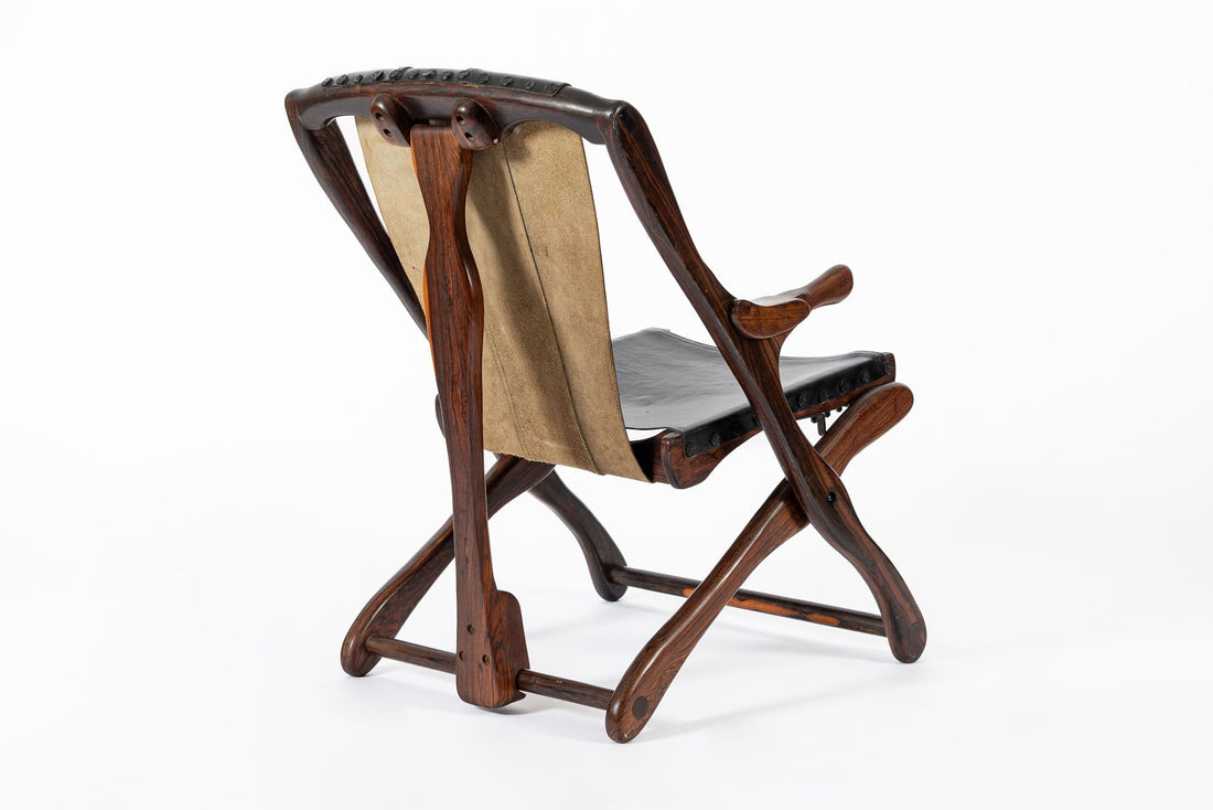 Mid Century Rosewood & Black Leather Folding Lounge Chair by Don Shoemaker
