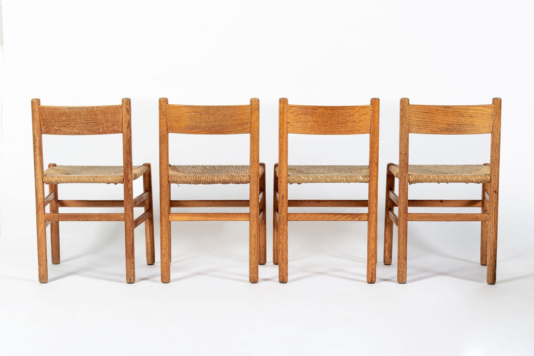 Mid Century Dutch Oak Wood and Rush Chairs by Johan van Heuvel