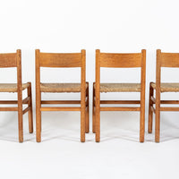 Mid Century Dutch Oak Wood and Rush Chairs by Johan van Heuvel