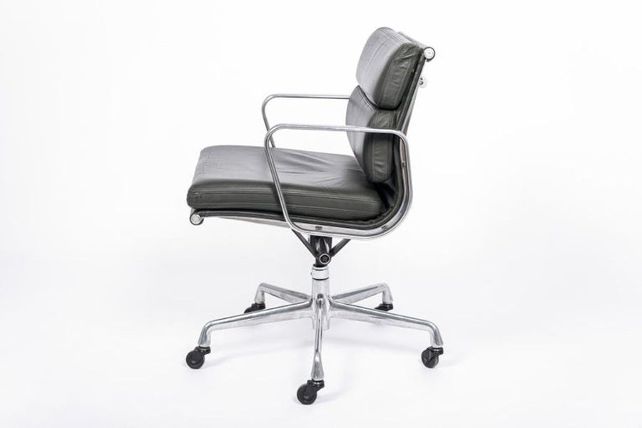 Dark Gray Leather Office Chair by Eames for Herman Miller Aluminum Group