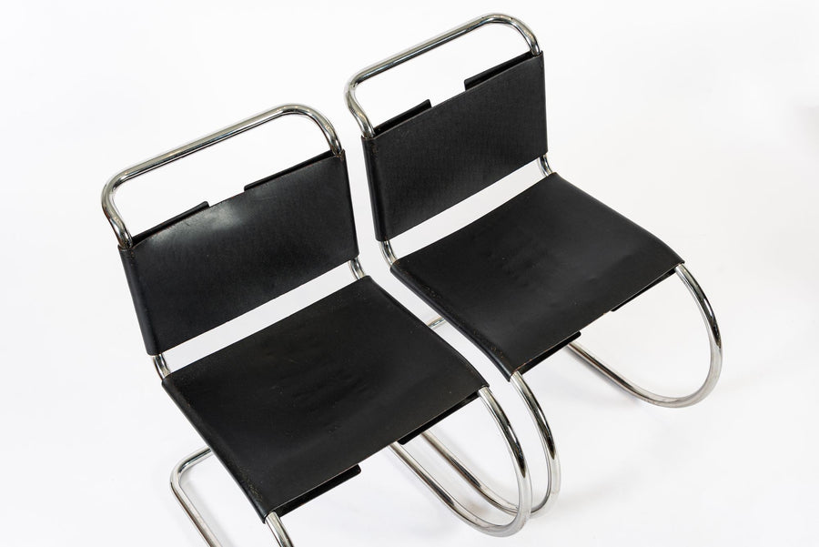 Mid Century Bauhaus MR 10 Black Side Chairs by Mies van der Rohe for Knoll