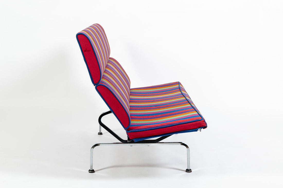 Mid Century Sofa Compact Eames for Herman Miller, Alexander Girard Striped Fabric, 1970s