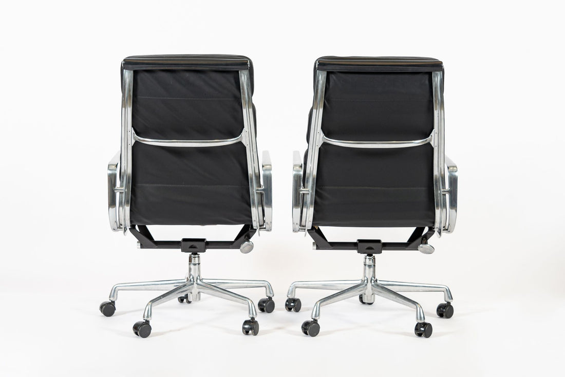 Pair Authentic Eames Herman Miller Tall Black Leather Office Chairs 2001