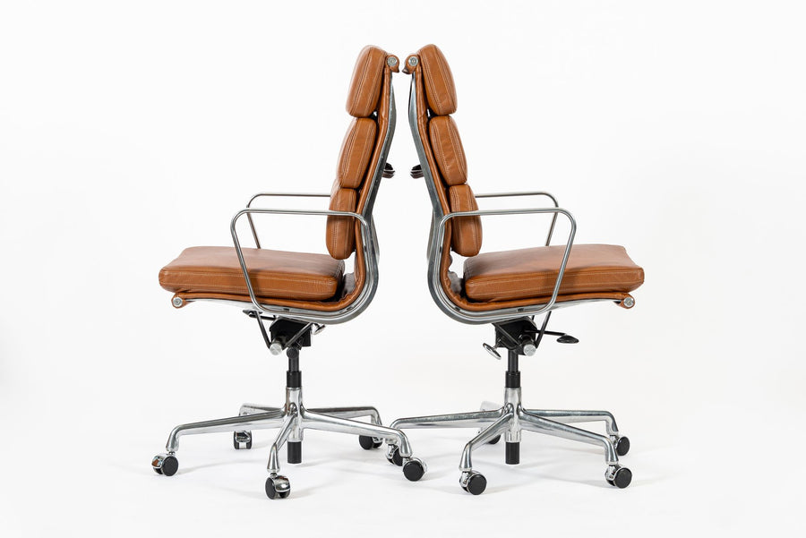 Pair Herman Miller Eames Tall Brown Leather Desk Chair Soft Pad