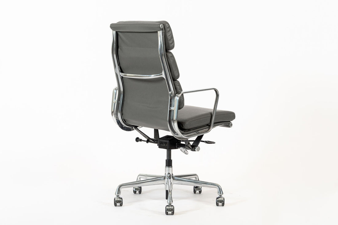 Herman Miller Eames Aluminum Group Tall Gray Leather Office Chair Soft Pad