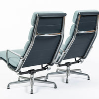 Pair of Eames Soft Pad Recliners for Herman Miller, Blue Gray Aluminum Group Lounge Chairs