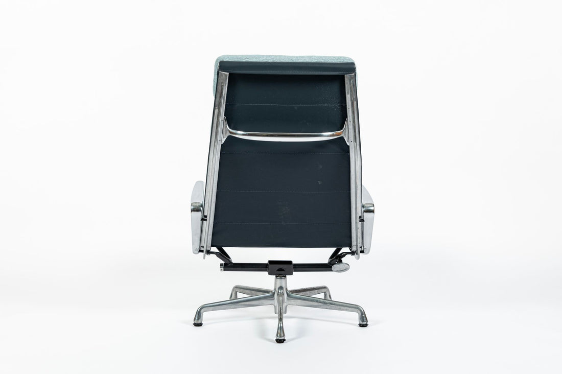 Eames Soft Pad Recliner for Herman Miller, Blue Gray Aluminum Group Lounge Chair