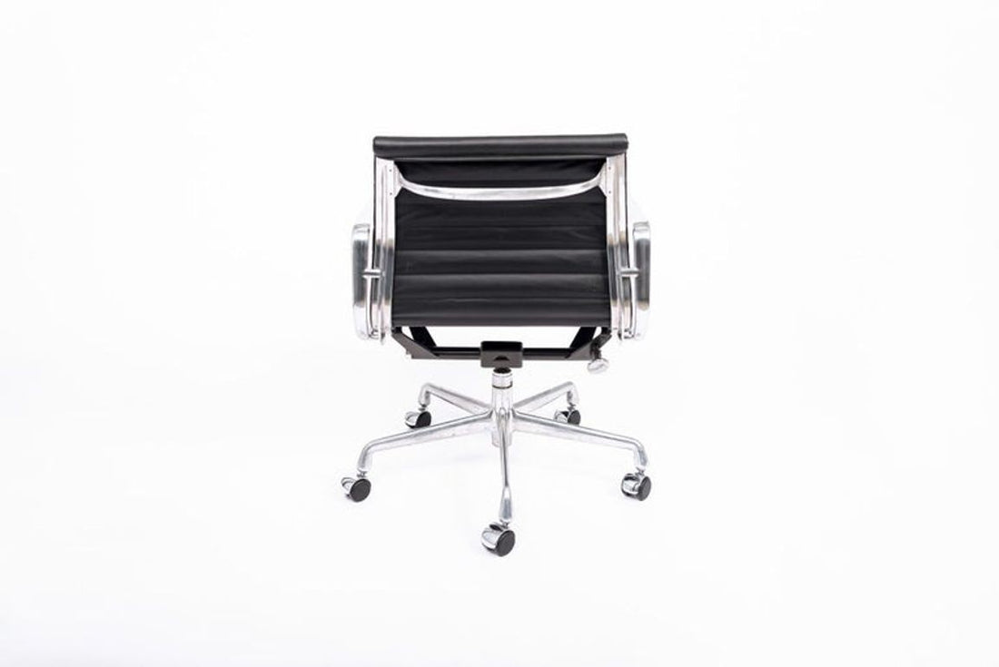 Eames Herman Miller Black Leather Office Chair Thin Pad Aluminum Group