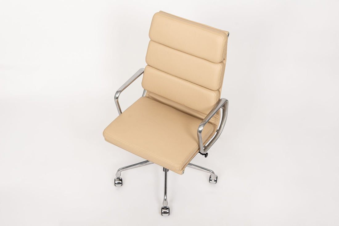 Eames Herman Miller Tall Cream Leather Office Chair Aluminum Group