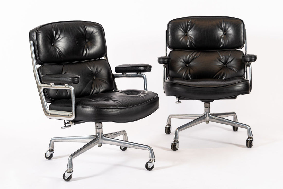 Eames for Herman Miller Time Life Black Leather Office Chairs 1980s