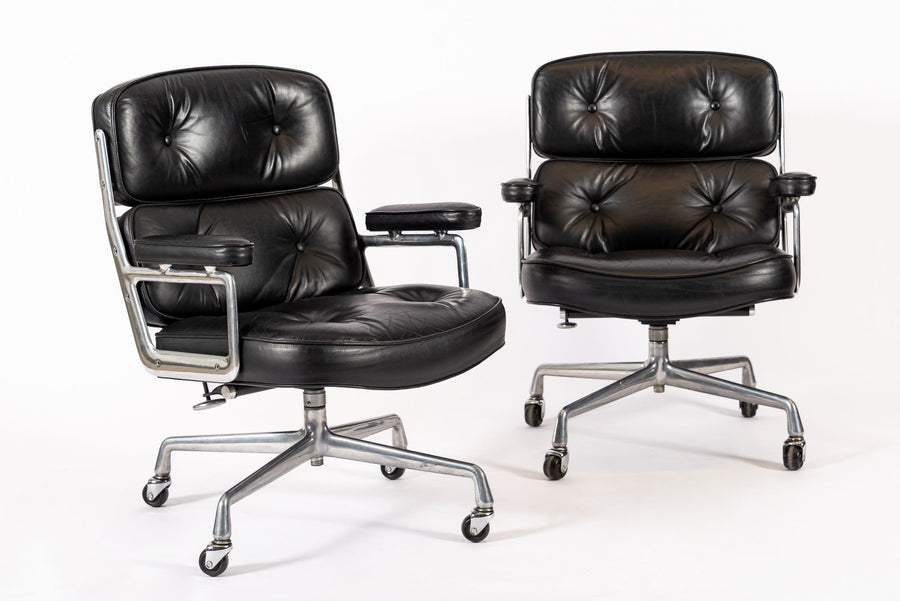 Eames for Herman Miller Time Life Black Leather Office Chairs 1980s