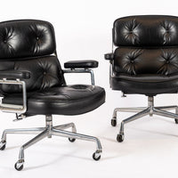 Eames for Herman Miller Time Life Black Leather Office Chairs, 1980s - Set of 4
