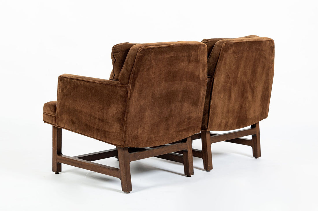 Pair of Mid-Century Brown Velvet Lounge Chairs Attributed to Edward Wormley, 1960s