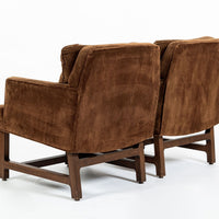 Pair of Mid-Century Brown Velvet Lounge Chairs Attributed to Edward Wormley, 1960s
