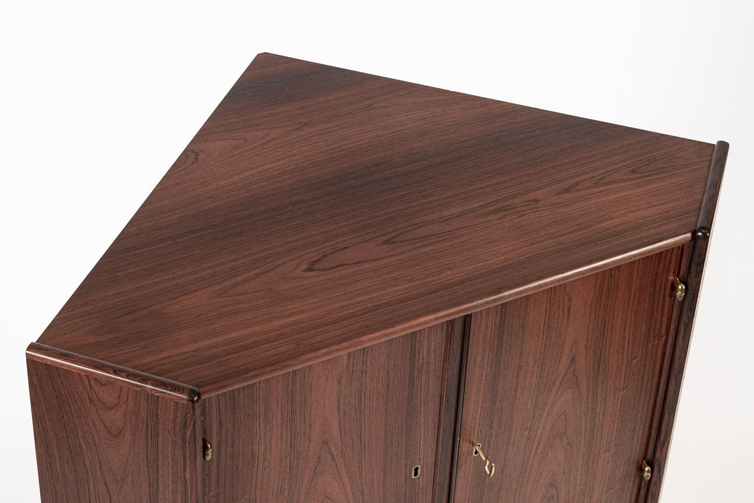 Mid Century Danish Rosewood Corner Bar Cabinet 1960s