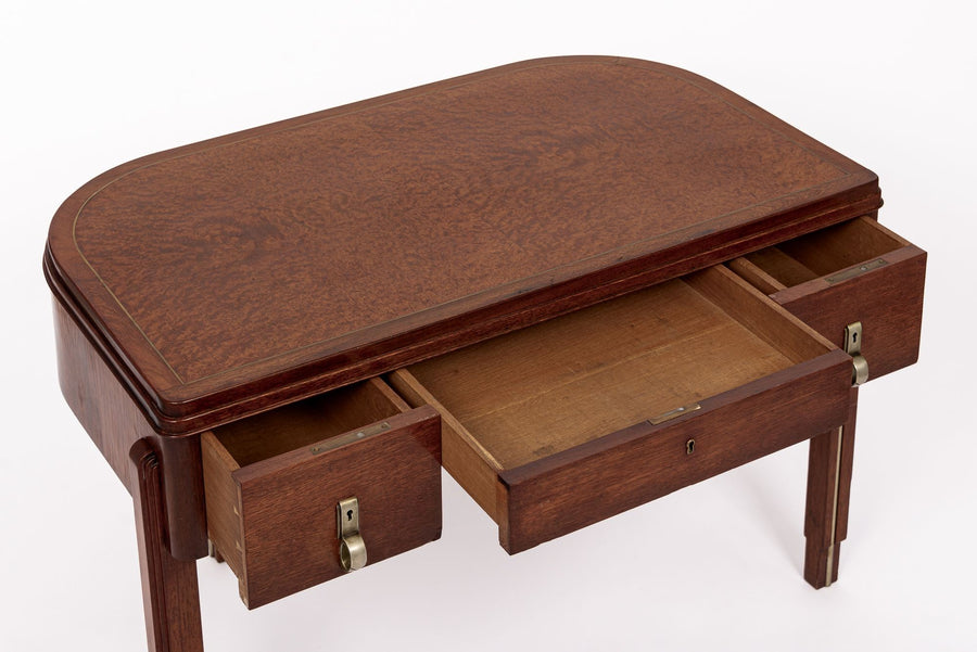 Antique Art Deco Wood and Ebonized Demilune Desk, 1930s