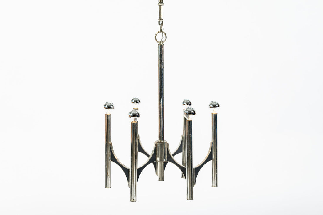Gaetano Sciolari Italian Chrome Mid Century Modern Chandelier, 1970s
