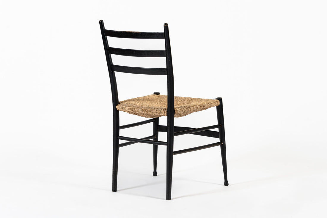 Vintage Mid Century Black Wood and Rush Wicker Dining Chair