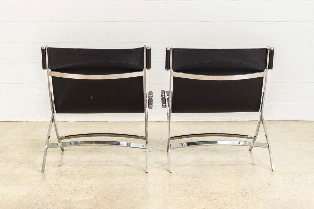 Vintage Postmodern Black Leather and Chrome Lounge Chairs by Antonio Citterio