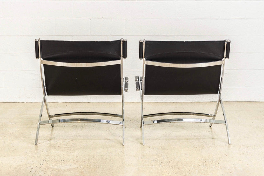 Vintage Postmodern Black Leather and Chrome Lounge Chairs by Antonio Citterio