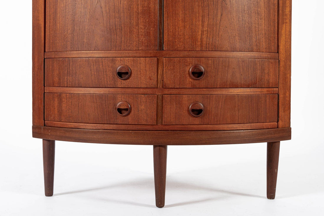 Mid Century Danish Modern Teak Corner Cabinet with Pivoting Drawers